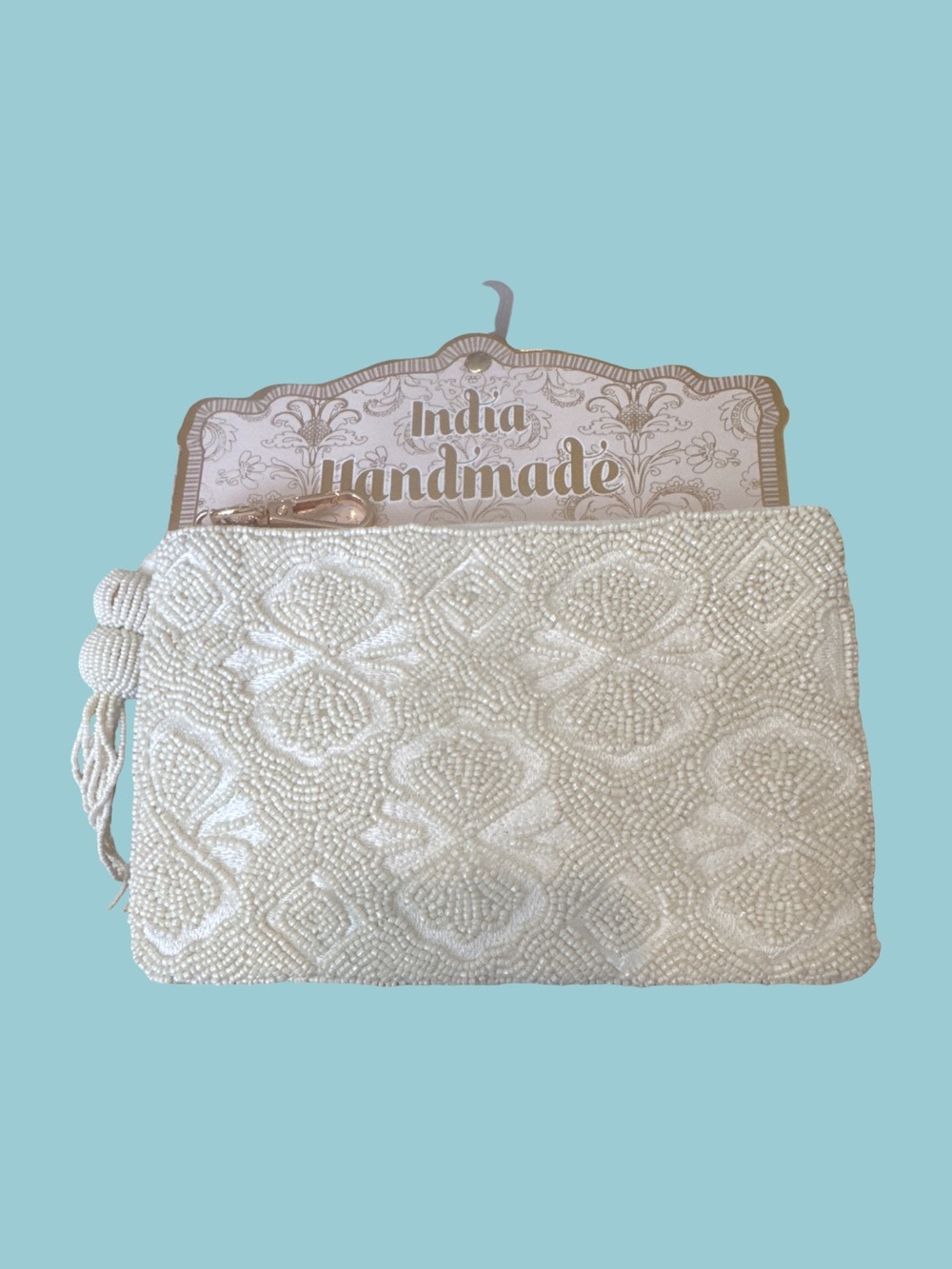 Handmade Ivory Beaded Clutch Bag